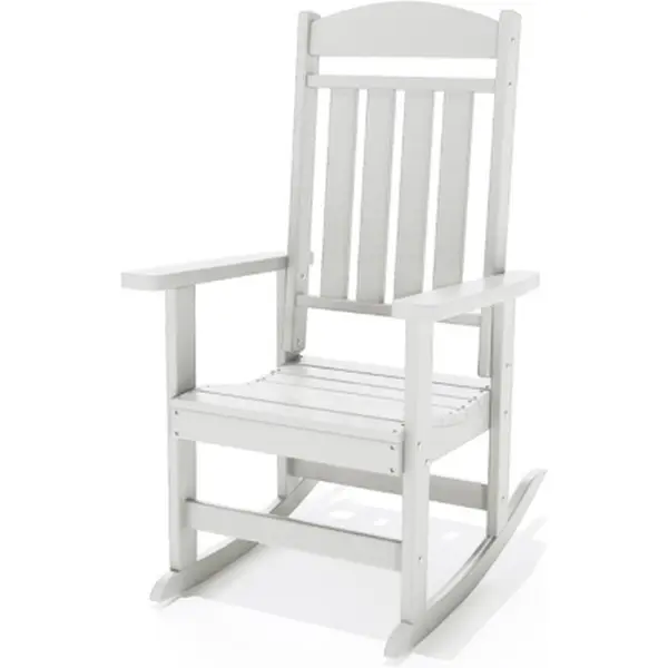 FOOWIN Ergonomic Plastic Rocking Chair for Adults & Seniors - Oversized High-Back, Heavy-Duty Stainless Steel Frame, Waterproof HDPE, for Front Porch, Balcony Outdoor Furniture