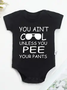 100% Pure Cotton Baby Onesies, Cool Glasses Pattern Print And Letter Print, Soft And Casual Round Neck Baby Onesies, for Outdoor