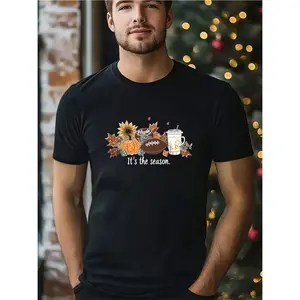 season fall women pullover cotton t-shirt pumpkin turkey thanksgiving tops maple coffee football