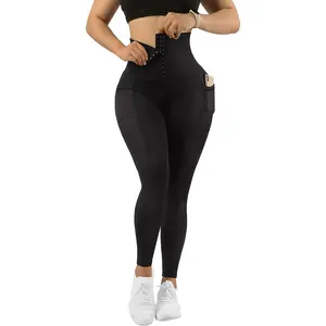 MOOSLOVER Women Corset High Waisted Leggings with Pockets Tummy Control Body Shaper Yoga Pants MOOSLOVER