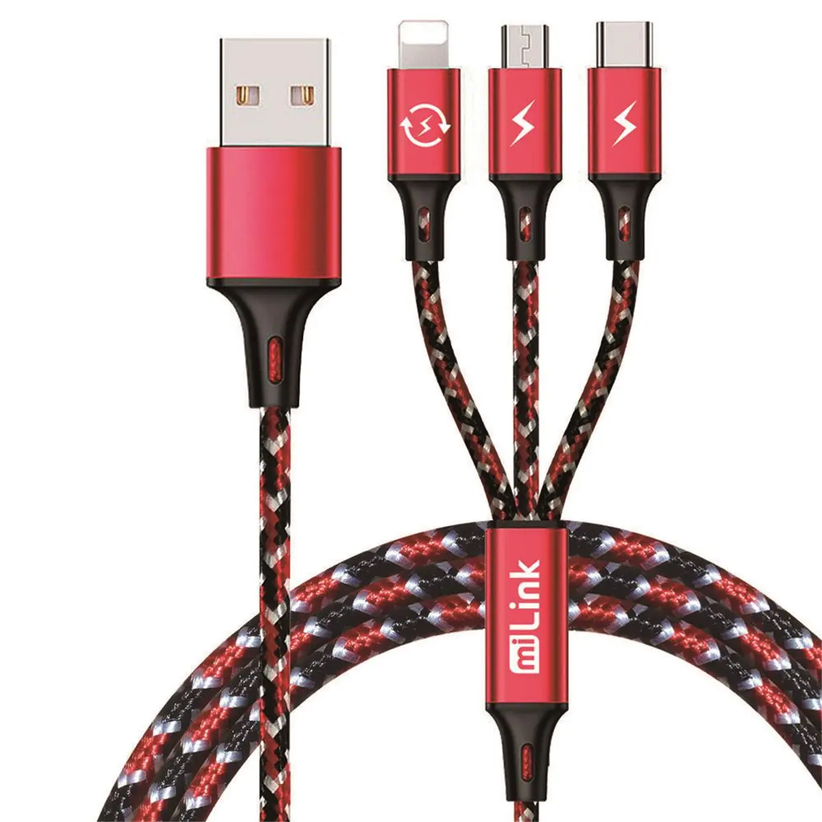 212 MAIN 6 ft. Aluminium High-Speed Nylon Fiber Alloy Charger Cable - 3-in-1 with MicroUSB, Type-C, 8 Pin Connectors, Reinforced Ends for USB Fast Charging Compatible with Smartphones