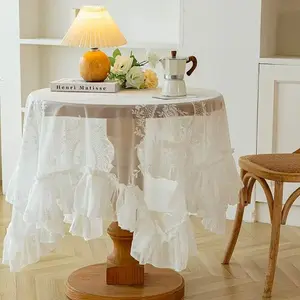 1 pc French retro lace tablecloth, round rectangular dining table and coffee table tablecloth, light luxury romantic ins high-end feeling cover cloth