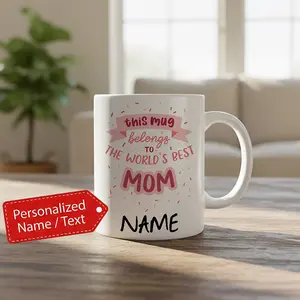 Custom Best Mom Ever 11oz & 15oz Mug, Personalized Name Festive Confetti Style Ceramic Cup, Iconic Motherhood Milestone Gift, Joyful Colorful Celebration Theme Drinkware, High-Quality Vibrant Lettering Graphics