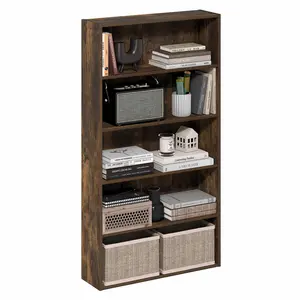 5-Tier Basic Cube Storage Organizer Bookshelf, 7x24x44 In Open Shelves Unit, for Living Room, Home Office, Amber Pine