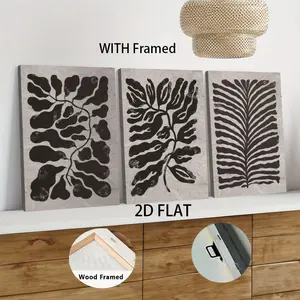 3pcs Framed  Modern Abstract Tree Branch Leaf Decorative Painting with Wooden Frame Living Room Entrance Sofa Background Wall Art Nordic Minimalist Style Home Art Wall Decoration Canvas Painting Simple