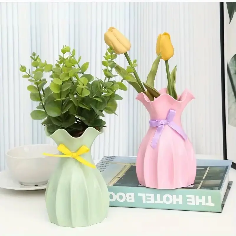 1pc Random color bow, living room flower arrangement container accessories, plastic vase, Decorative Vase, tabletop flower pot, Home Decor Vase