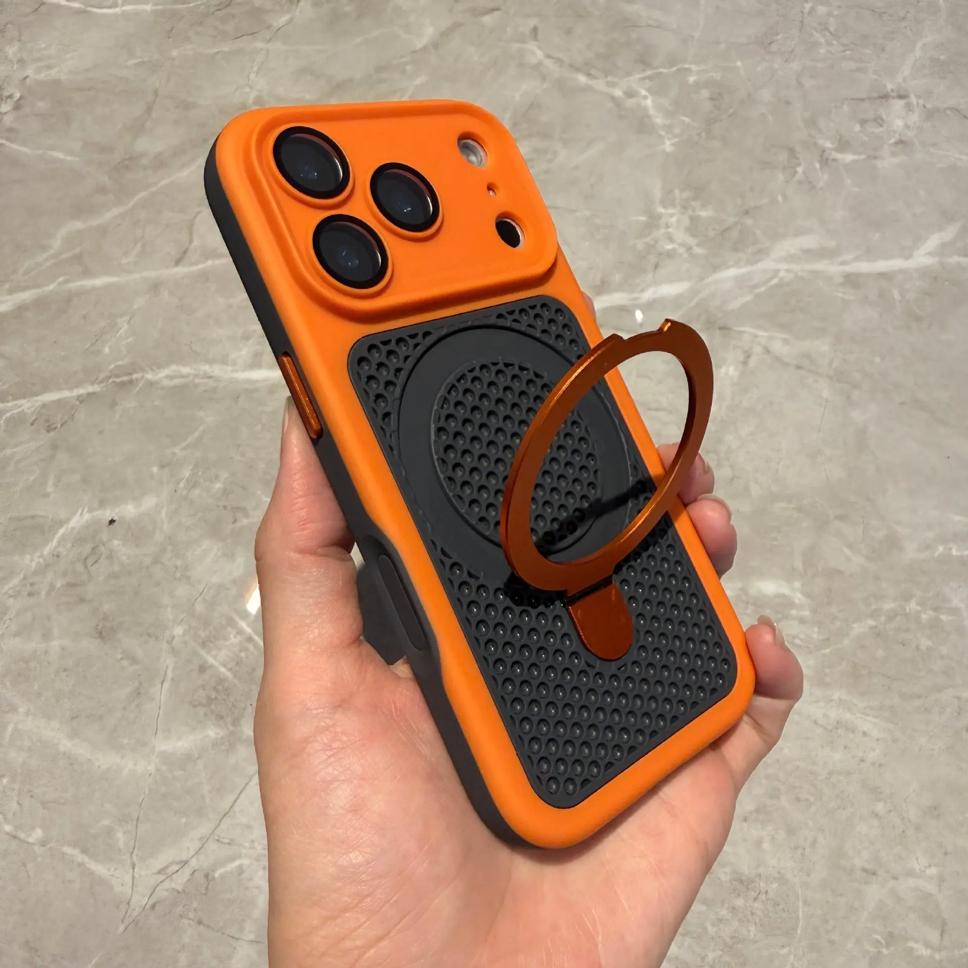 Honeycomb Cooling MagSafe Ring Kickstand Shockproof Phone Case for iPhone