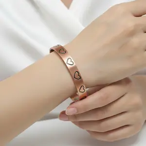 Vintage Copper Magnetic Heart Bangle Women