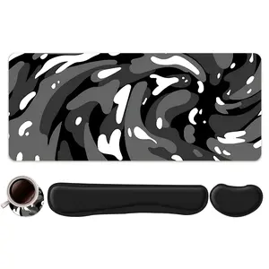 4pcs Black and White Abstract Vortex Pattern Design Mouse Pad + Keyboard Wrist Rest + Ergonomic Mouse Pad + Coaster Set For Desktop Decoration, Office Accessories Set Ergonomic Wrist Support, Computer Mat Mouse Pad Coaster Suitable For Home Office Gaming
