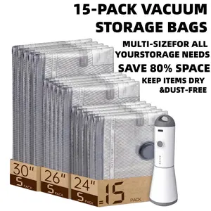 New X8 Vacuum Packing Pump Storage Bags-Rechargeable Wireless Pump Travel Storage Bags Set 9-15 Pack Portable Space Saver Bags for Travel & Home - Vacuum Compression Packing Seal for Clothes, Blankets, Seasonal Storage