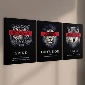 3-Piece Wood Frame Canvas, Dark Theme Beast Motivational Quotes, Modern Art, Waterproof, Home Decor, Living Room, Bedroom, Office Wall Art