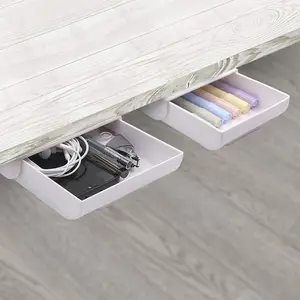 2 Pack Under Desk Drawer Organizer, Slide Out Drawer Attachment, Plastic Desk Accessories & Workspace Organizers,Hidden Desktop Pen Holder for Desk Self-Adhesive