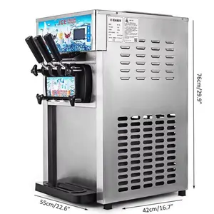 1200W Commercial Ice Cream Machine Countertop Soft Serve Maker 18L/H 3L Hoppers 3 Flavors 1200W Compressor LCD Control High Production Capacity