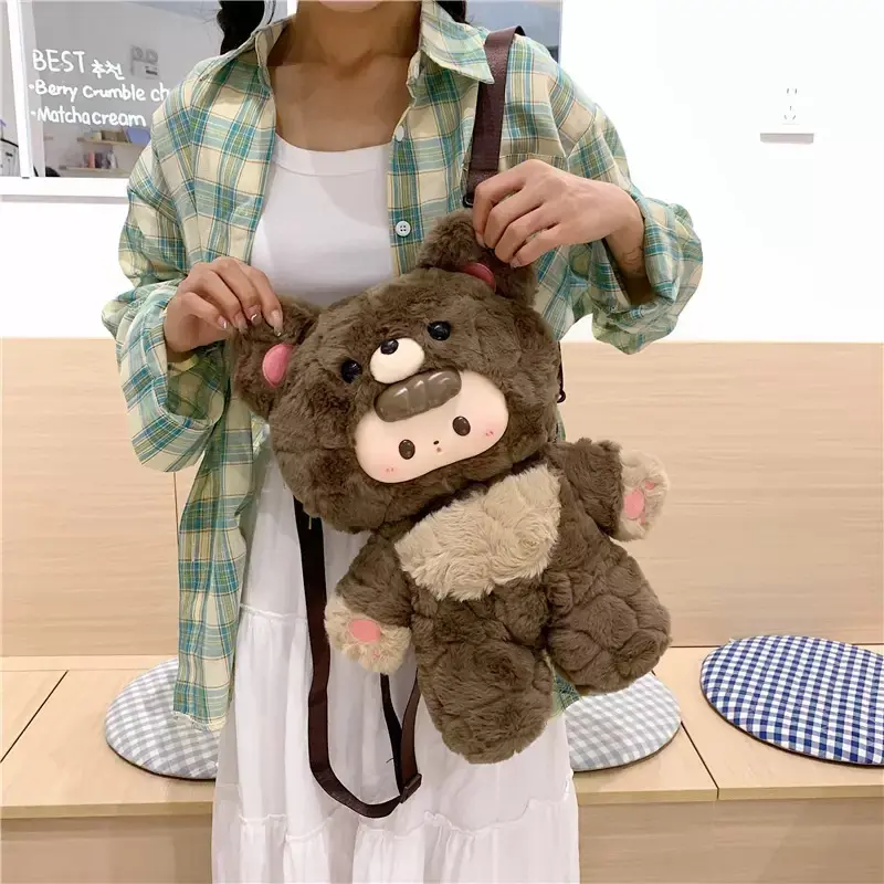 Cute Teddy Bear Backpack Purse for Women Plush Novelty Shoulder Bag Plush Animal Shoulder Bag