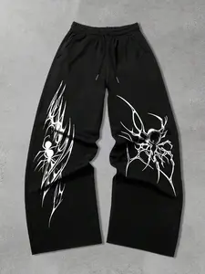 Men's Casual Drawstring Waist Sport Pants, Spider Print, Regular Fit Comfortable Trousers, Trendy Fashion, Fall & Winter Long Pants, Sports Casual Pants