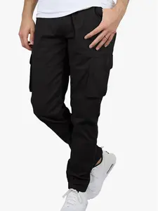 Men's Flex-Stretch Cotton Cargo Pants 31-Inch Inseam  FSH- Comfortable Durable Plain Design in Black Khaki & Navy Blue