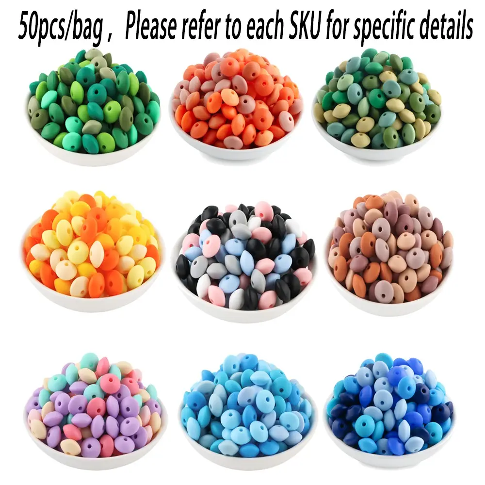 50pcs Silicone Flat Beads 12mm Bead Assortment Diy Mix Beads DIY Bracelet Necklace Keychain Jewelry Making Supplies, Beads Set, Christmas & Thanksgiving Gift Ideas, DIY Jewelry Decoration, Beads For Jewelry Making