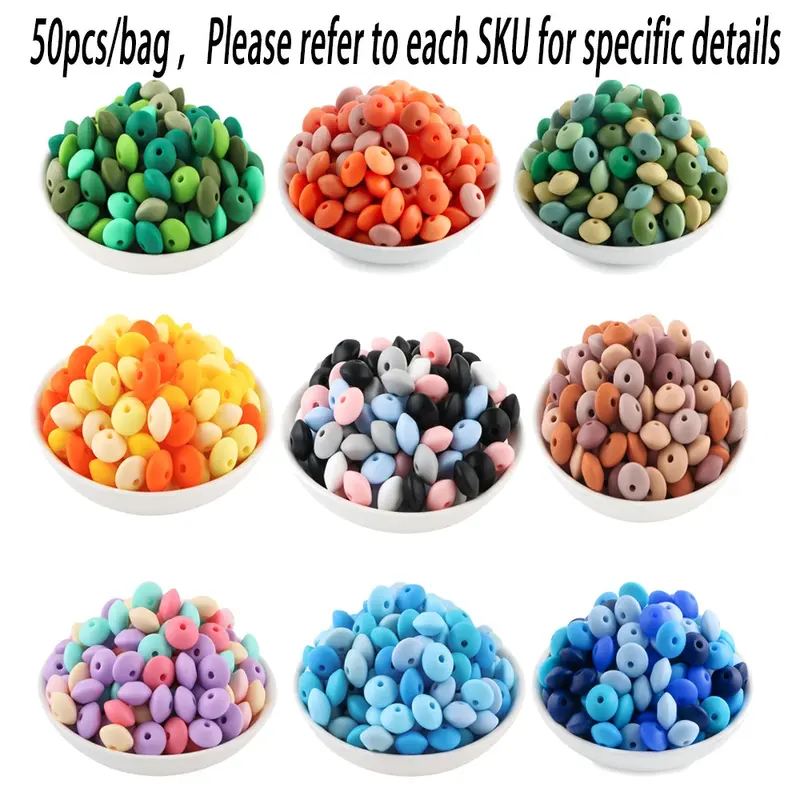 50pcs Silicone Flat Beads 12mm Bead Assortment Diy Mix Beads DIY Bracelet Necklace Keychain Jewelry Making Supplies, Beads Set, Christmas & Thanksgiving Gift Ideas, DIY Jewelry Decoration, Beads For Jewelry Making