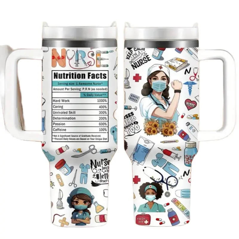 Nurse 40oz Stainless Steel Tumbler with Medical-Themed Design - Durable, Leak-Proof, Portable, Perfect for Coffee, Travel, Sports & Outdoor Activities Flask Drinkware Insulated Mug Lightweight Insulated
