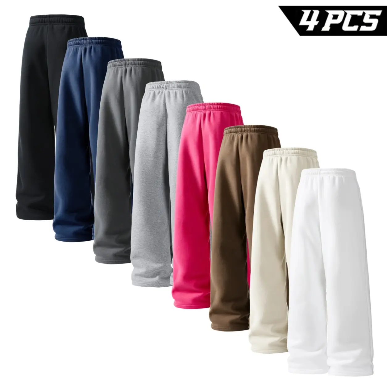 Men's 4 Pack Loose Fit Wide Leg Sweatpants, Baggy Casual Streetwear Jogger Pants with Drawstring, Solid Color Lounge Trousers for Daily Wear, Travel, Workout and Outdoor Activities
