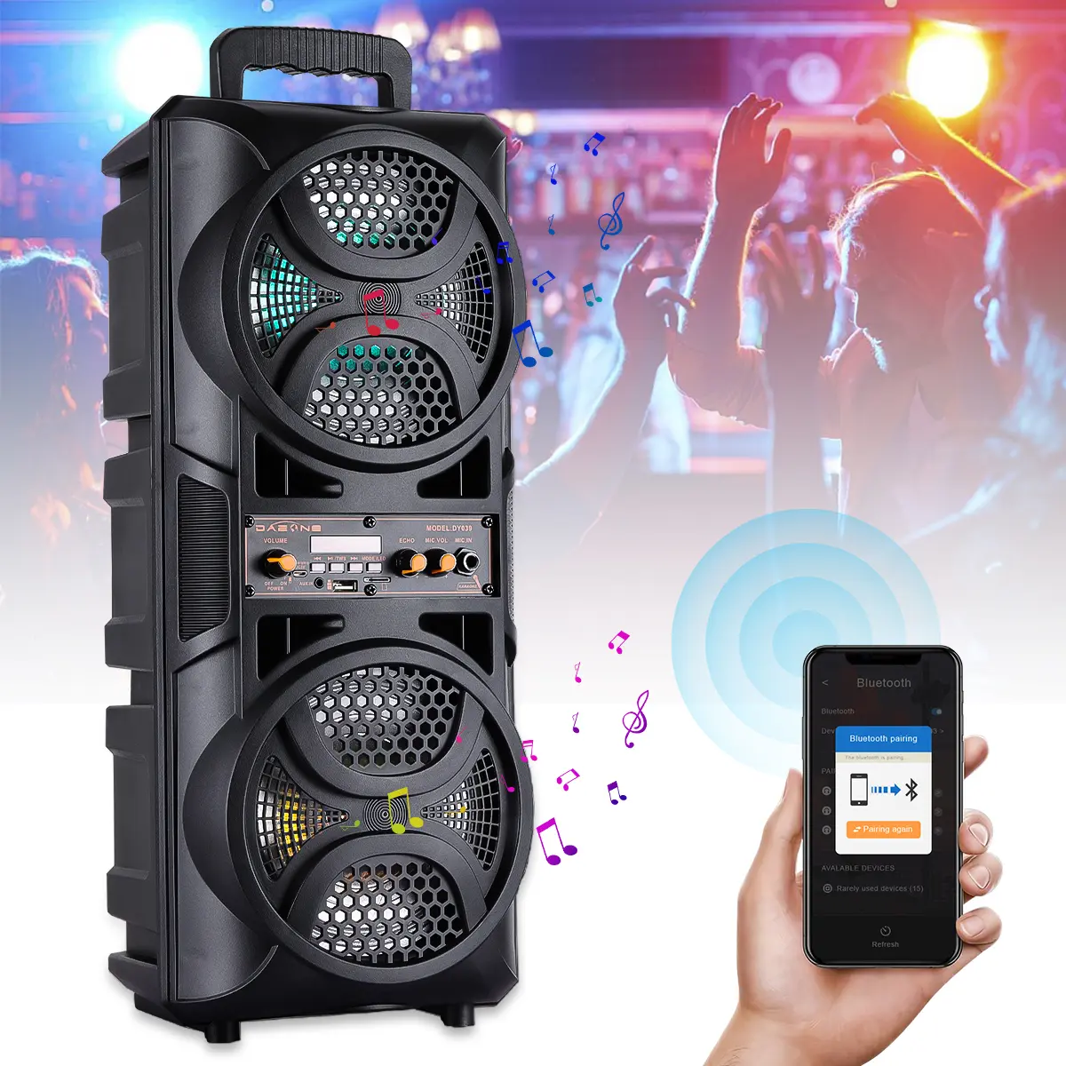 Dual 6.5'' Portable Bluetooth Speaker Sub woofer Heavy Bass Sound System Party FM DJ Remote Mic Dual 6.5'' Portable Bluetooth Speaker Sub woofer Heavy Bass Sound System Party FM DJ Remote Mic