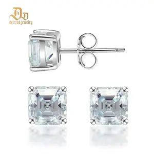 Delzzad Asscher Cut Synthetic Moissanite Prong Stud Earrings S925 Studs Christmas Gift For Men Women