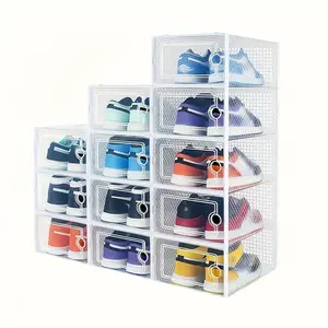 Transparent Dustproof Stackable Shoe Box Cover, Foldable and Stackable Shoe Rack, Plastic Sports Shoes Container, Multi-Functional Shoe Storage Box