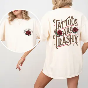 Vintage Tattoo Rose Graphic Tee with Humorous Design Perfect for Tattoo Enthusiasts and Casual Women Apparel