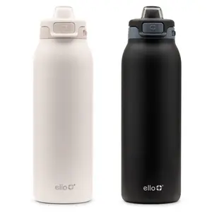 Ello Pop & Fill 32oz 2-Pack Stainless Steel Water Bottle with QuickFill Technology Dunes Charcoal l in White & Black Drinkware Bottled Reusable Washable