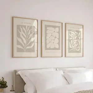 3 Pieces Optional Wooden Frame Abstract Neutral Beige Plant Canvas Painting Art Print Minimalist Canvas Painting Wall Poster For Living Room And Bedroom Decor Bedroom Bedside Wall Pendant Matte Surface Art Canvas
