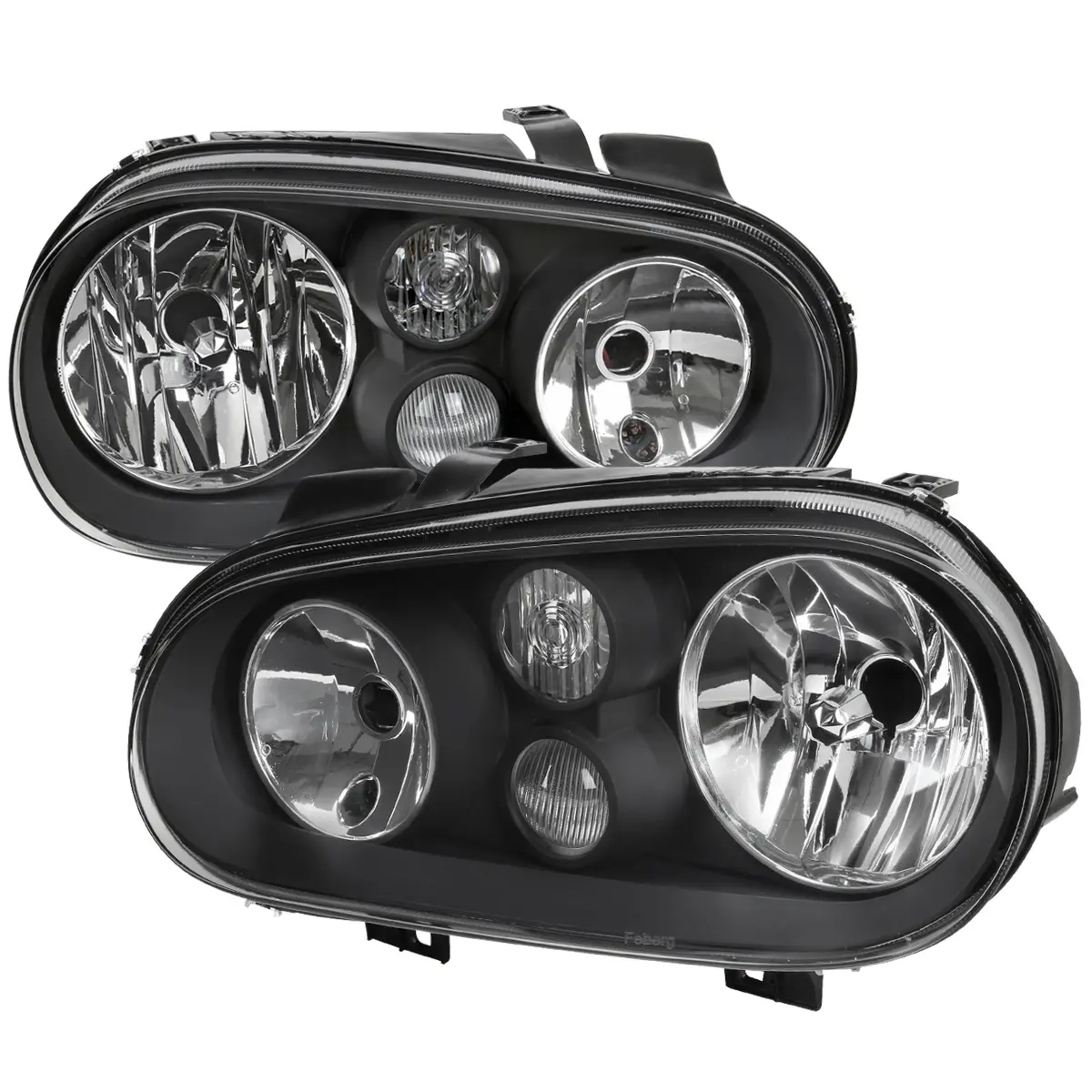 1999-2006 Golf Mk4 GTI/R32 Cabrio V2 Factory Style Headlights  (Matte Black Housing/Clear Lens), Projector Headlight