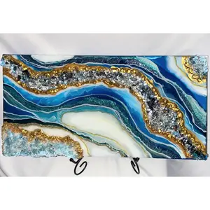 Blue Turquoise Geode Resin Wall Art – 20 x 10 Inches