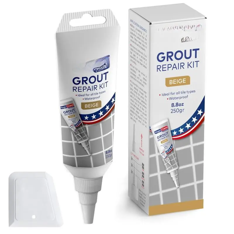 Tile Grout Repair, Beige 8.8 oz/250gr.  Drying Grout Repair Kit, Grout Filler Tube Repair Kit, Tile Grout , Grout Sealer Restore and Renew Bathroom Floor, Tile Gaps, Joints, Lines