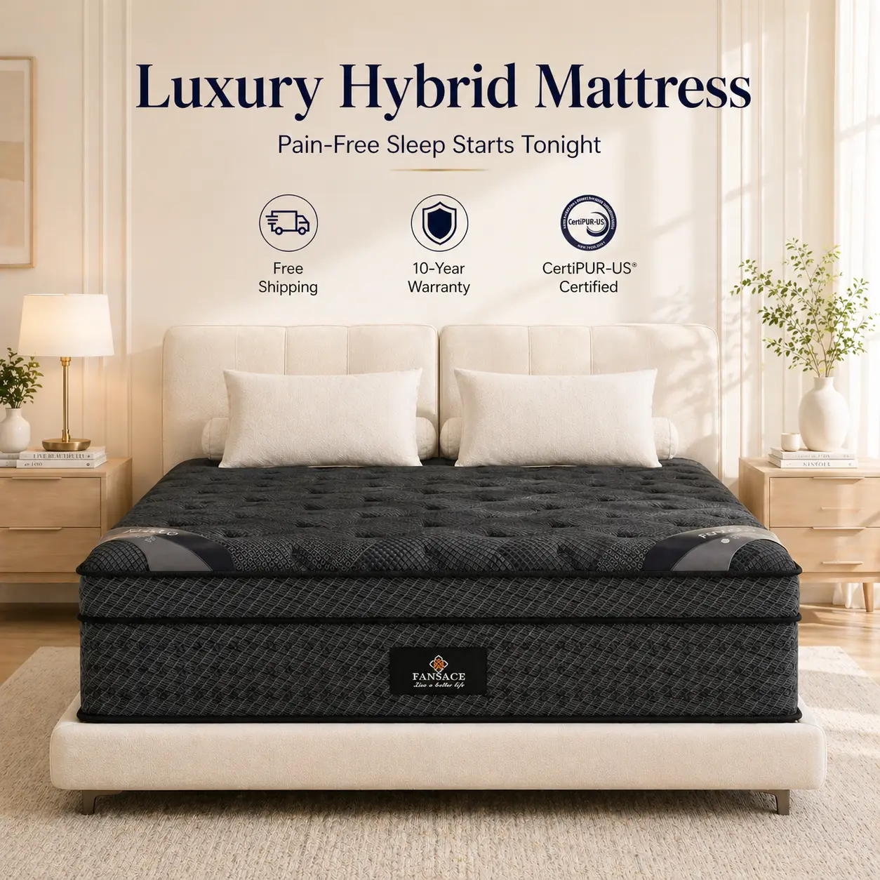 FANSACE 16 inch Queen/King Size Hybrid Mattress in a Box,Pocket Springs with Lumbar & Strong Edge Support, Medium Firm, Cooling Gel Memory Foam for Pressure Relief, Fiberglass-Free, Anti-Allergic Queen Size Mattress,Customer  First Choice
