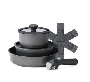SENSARTE 8-Piece Nonstick Pots and Pans Set with Removable Handle, Black Healthy Cookware Sets, Induction Compatible, Dishwasher/Oven Safe, Healthy Cooking Set for RV & Camping