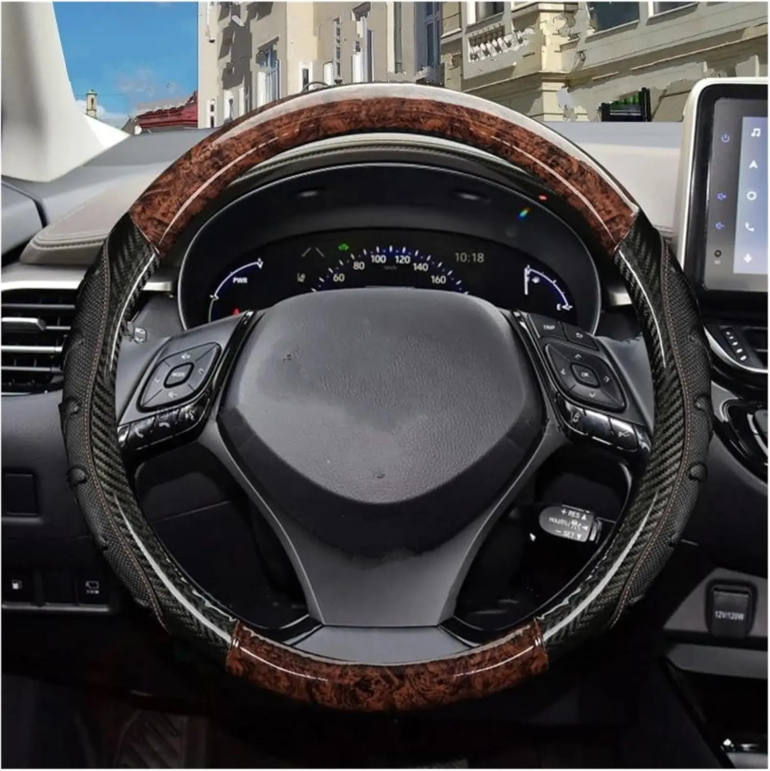 Wood Grain Steering Wheel Cover, Universal 15 Inch, Car Steering Wheel Protector Men Women, Comfort Finger Grips, Breathable Microfiber Leather, Anti-Slip