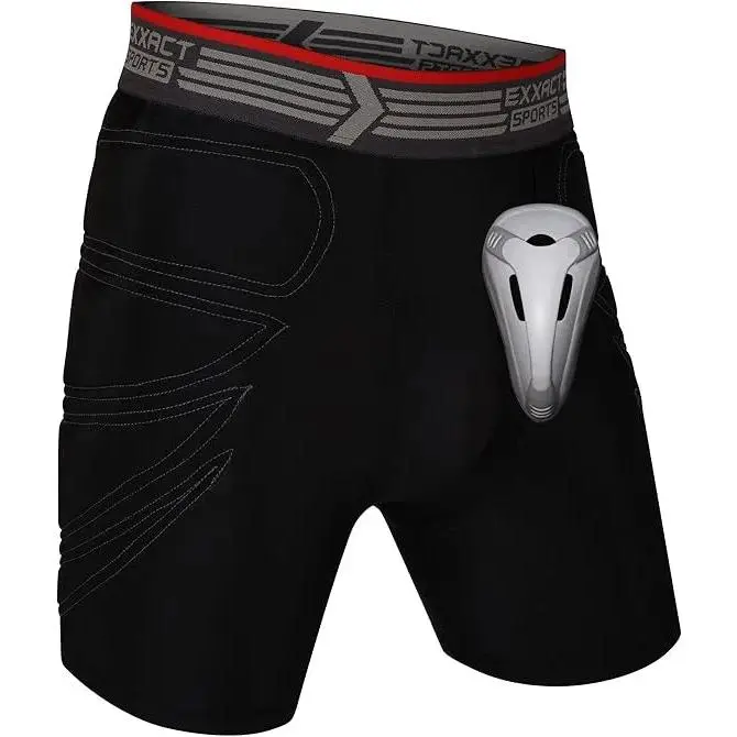 Exxact Sports Men's Compression Sliding Shorts with Included Hard Cup, Padded Quick-Dry 4-Way Stretch Fabric for Baseball, Football & MMA, Protective Cup, High Compression, Other Sports