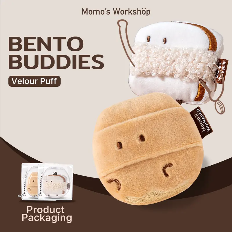 Momo's Workshop Bento Buddies Toasty Softie, Oil Control & Detail Touch-ups, Loose Powder, Setting Powder, Baking, Blending Loose Powder, Soft Stuffed, Travel Friendly, Storage Case