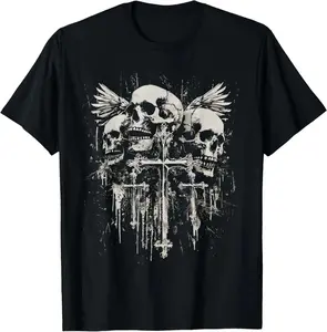 Vintage Skull Cross Y2K Graphic Tee | Retro Goth Alt Grunge Aesthetic T-Shirt | Heavyweight 100% Cotton Gothic Emo Top | Trendy Religious Cross Print Streetwear | Premium Relaxed Fit Apparel | Edgy Urban Fashion Outfit | Chic Daily Wear
