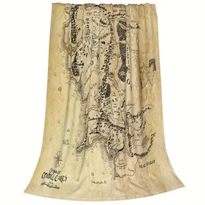 Vintage Middle Earth Map Flannel Throw Blanket - Soft, Warm & Cozy - Creative Cartoon Design - Perfect for Couch, Bed, Office, and Travel - Ideal Gift for All Seasons