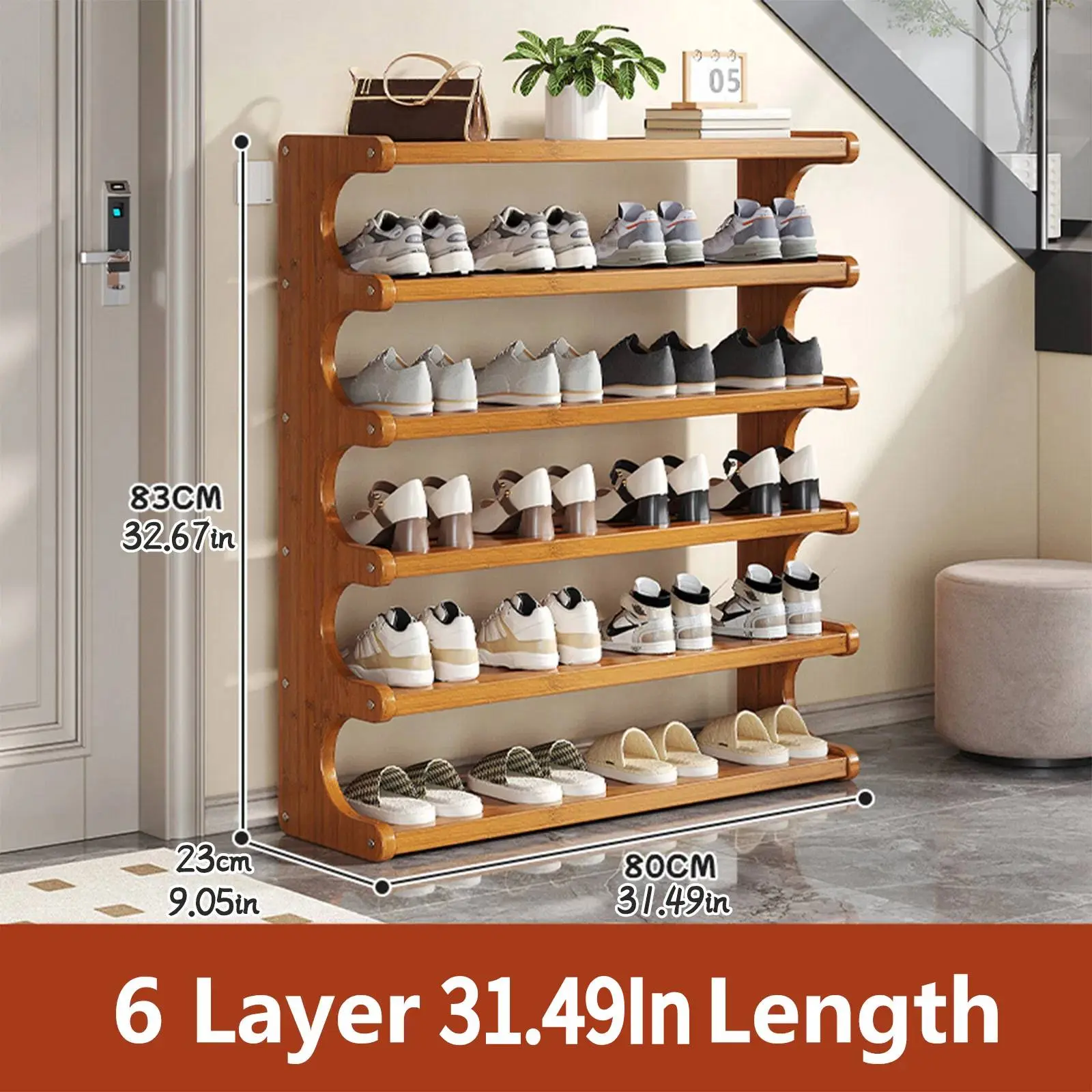 5-6 Layer Wood Grain Square Shape Shoe Rack Organizer - Floor Mount, Tool-Free Easy-to-Assemble Cabinet-Rack with Tray, Multifunctional Bedroom Home Storage Holder for Balcony & Dorm Corner Shelf, Closet Storage, Cube Organizer Shoe Storage