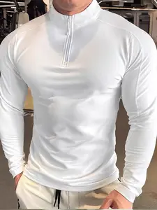 Men's Colorblock Half Zip Mock Neck Tee, Regular Fit Casual Long Sleeve T-shirt for Spring & Fall, Men's Top for Gym Workout Running, Athletic Compression Shirts, Sports Top, Casual Sportswear