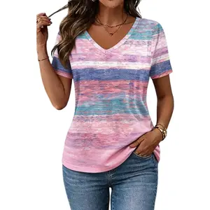 Flamingals Space-Dye V Neck Short Sleeve T-Shirt Summer Vibes