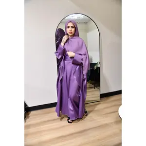 Draped Satin Abaya Set - Lilac Purple