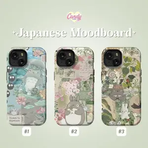 Japanese Mood Board Collage Phone Case Ghibli Aesthetic Tough Cover Totoro Anime Phone Case Compatible with iPhone 11, 12, 13, 14, 15, 16, 17