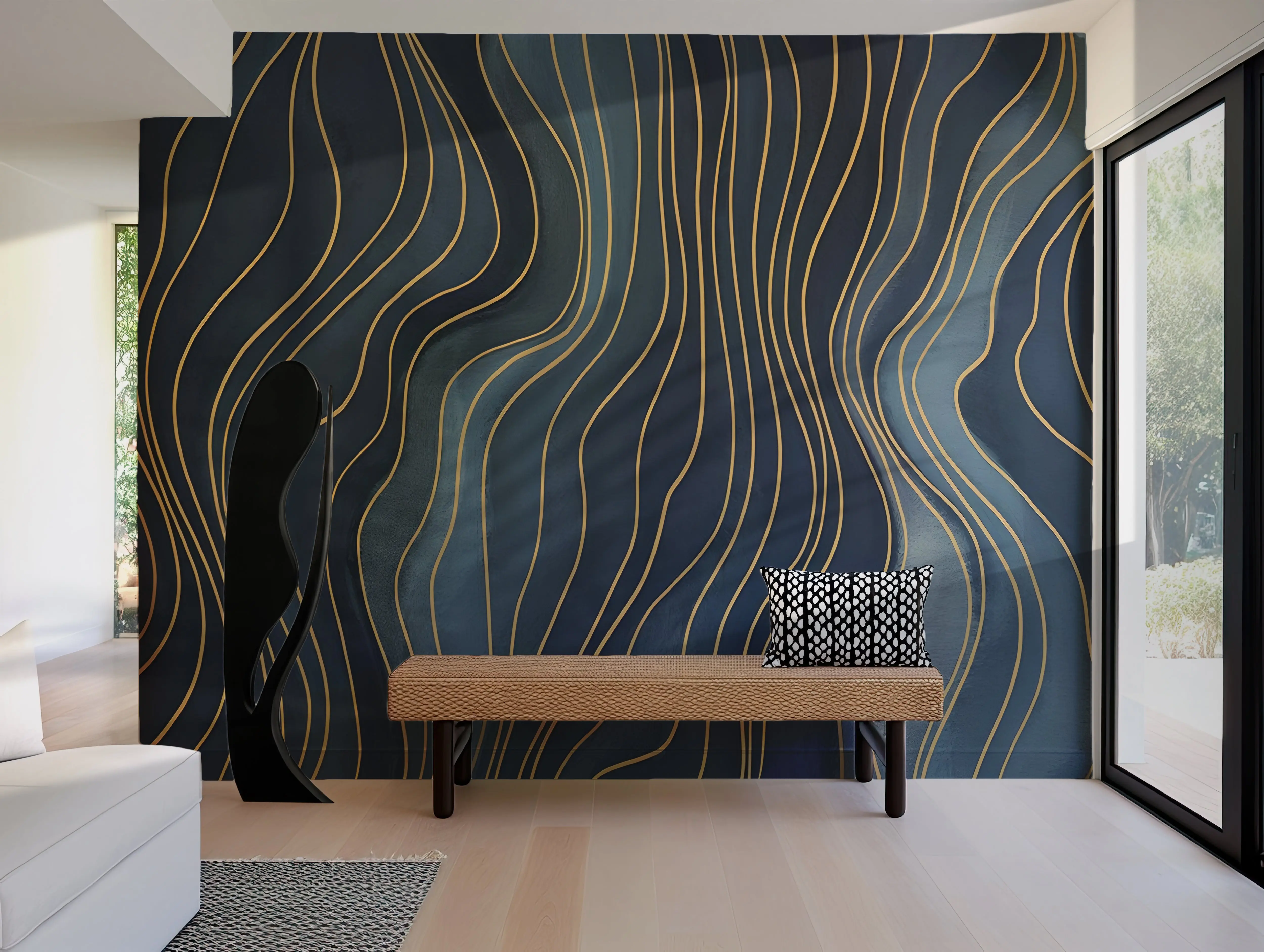 Blue Wavy Lines — Abstract Luxury Wallpaper Mural