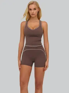 Women's Yoga Workout Set, Tank Top + Pants, Colorblock Fleece Shoulder Straps, Breathable Comfort, High-End Fitness Apparel, Summer Sportswear
