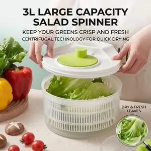 3L Large Capacity Salad Spinner, Quick Dry Vegetable Washer with Easy Operation, Keeps Greens Crisp and Fresh for Healthy Salads