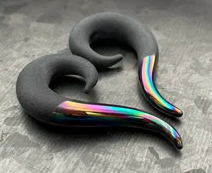 PAIR of Stunning Two-Toned Matte & Rainbow Glass Spiral Hanging Tapers - Gauges 6g (4mm) thru 00g (10mm)