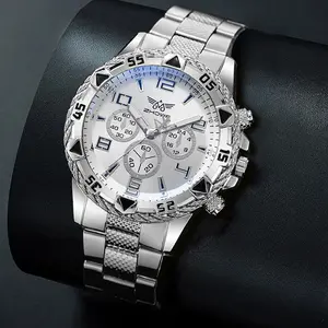 Zhoue Men's Alloy Watch with Chronograph Feature Elegant Silver Band Timepiece for Gentlemen